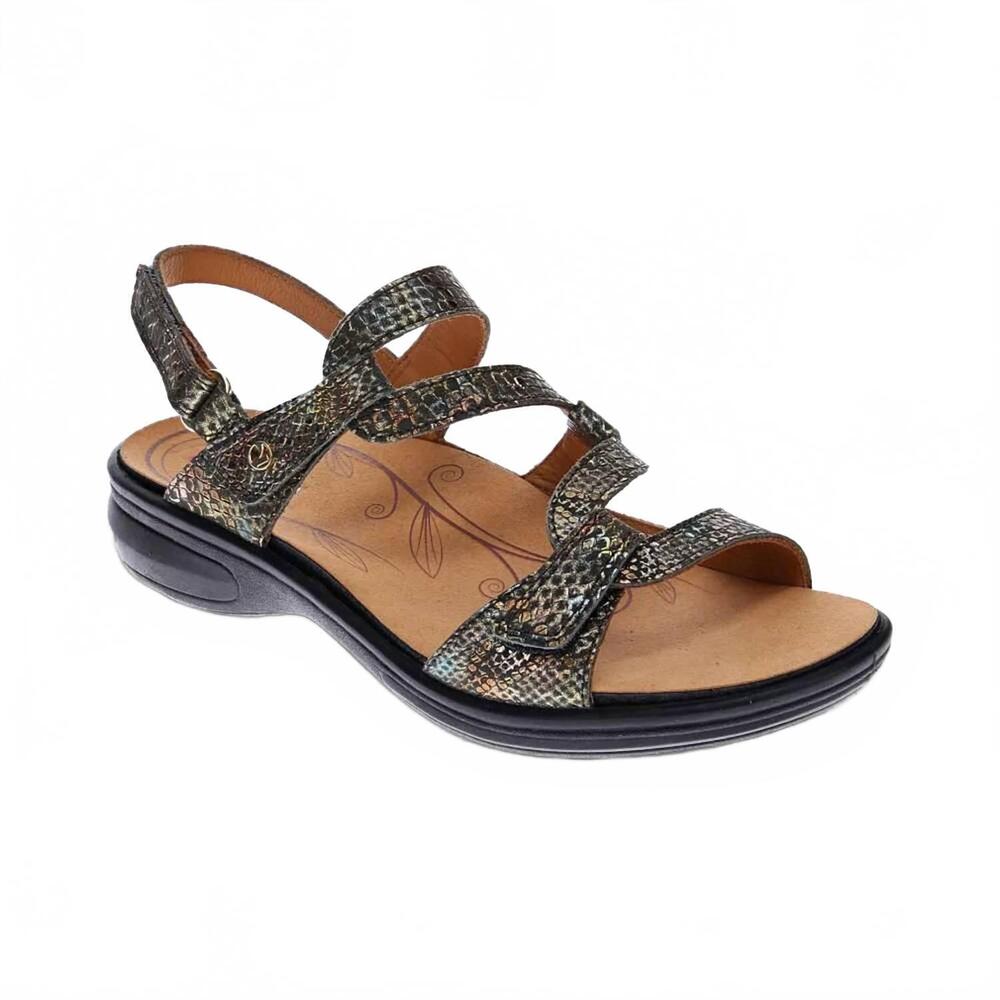 NEW REVERE women's emerald sandal in peacock python